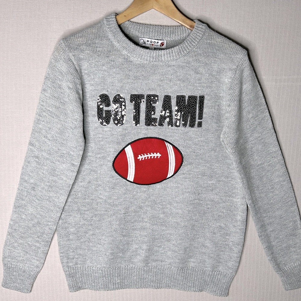 Go Team Football Grey Sweater Crew Neck